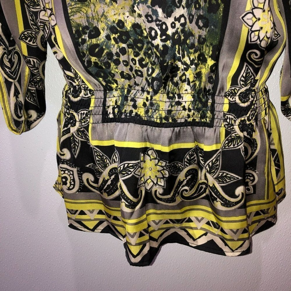 Multiples Medium Black Yellow Print Elastic Waist 3/4 Sleeve Blouse Top Size M - Picture 5 of 10